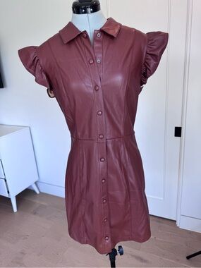 Steve Madden Mauve faux Leather Button-Front Mini Dress